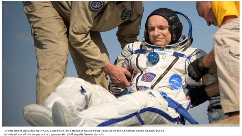 فضانورد کبکی پس از 204 روز به خانه بازگشت/ آژانس فضایی کانادا: دیوید سن ژاک در شرایط جسمانی خوبی است ناسا