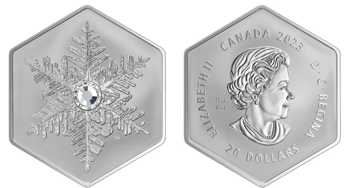 سکه ۲۰ دلاری کریستالی و شش ضلعی جدید کانادا + (عکس)